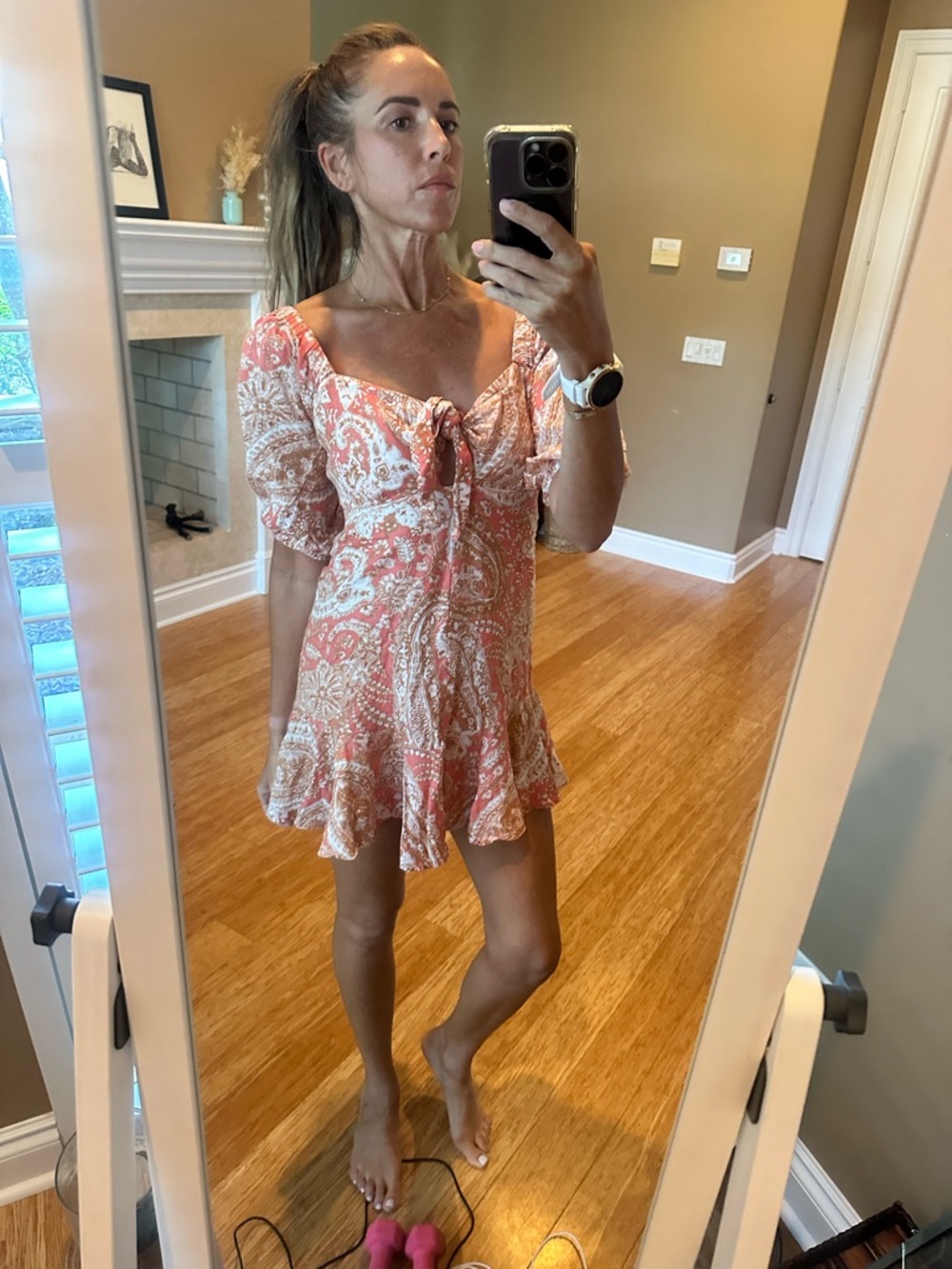 Kivari Coral Paisley Tie-Front Mini Dress